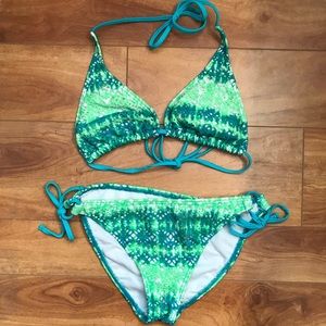Turquoise and green crochet/ lace bikini